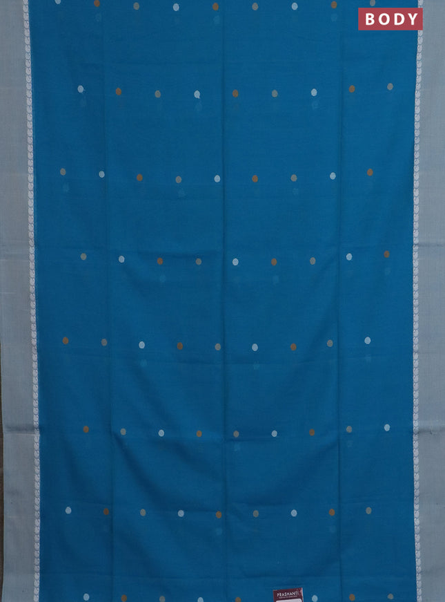 Bengal soft cotton saree cs blue with thread woven buttas and paisley thread woven simple border