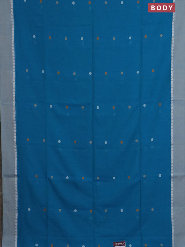 Bengal soft cotton saree cs blue with thread woven buttas and paisley thread woven simple border