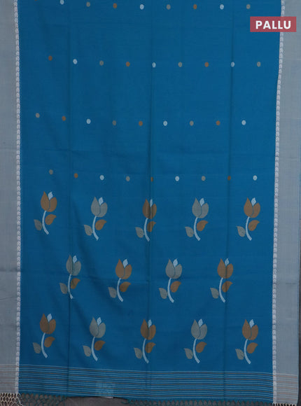 Bengal soft cotton saree cs blue with thread woven buttas and paisley thread woven simple border