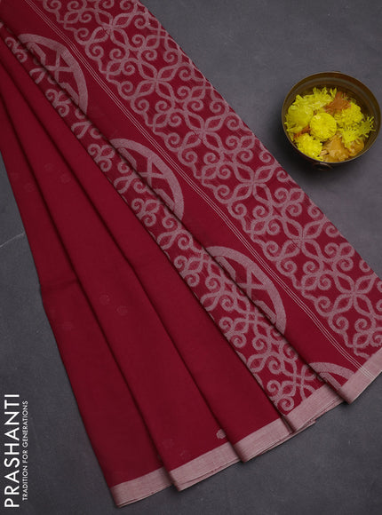 Bengal soft cotton saree red with thread woven buttas and piping border
