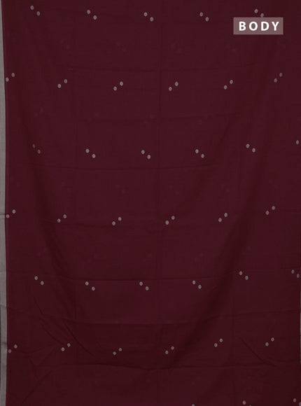 Bengal soft cotton saree maroon and beige with thread woven buttas and piping border