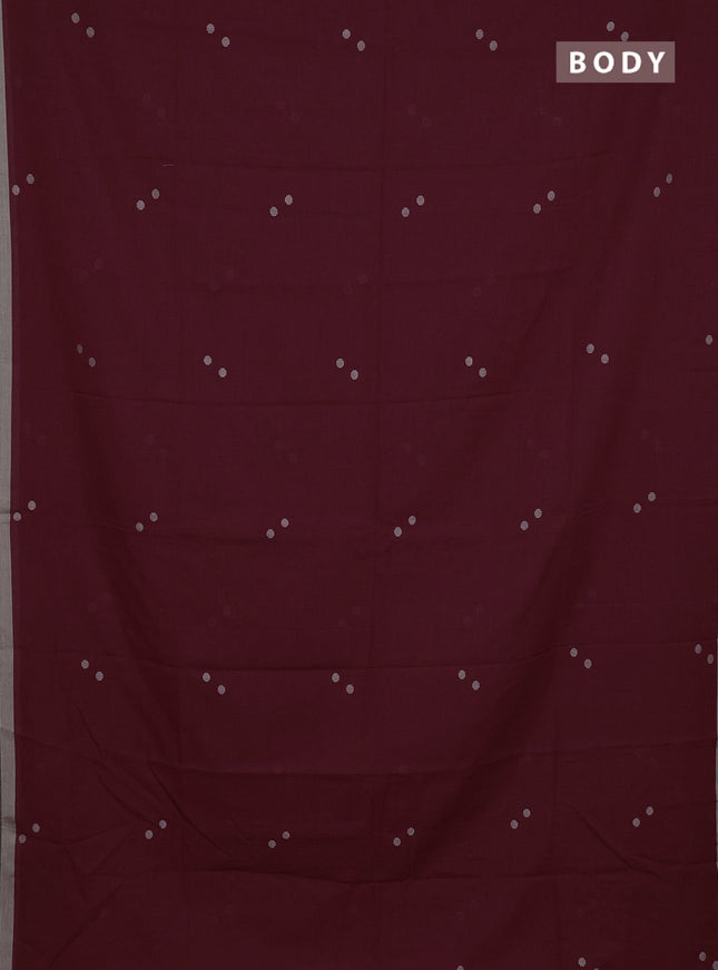 Bengal soft cotton saree maroon and beige with thread woven buttas and piping border