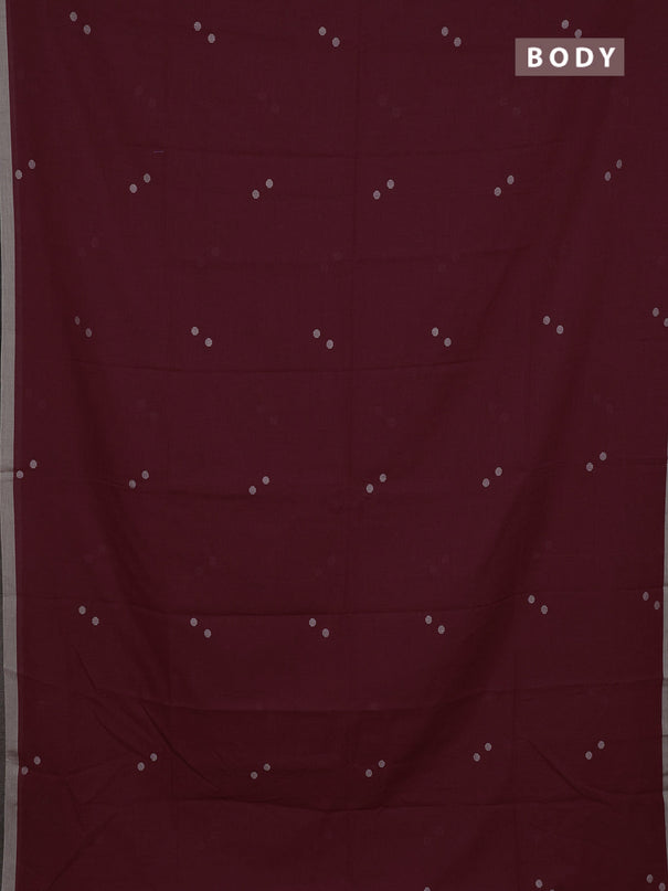 Bengal soft cotton saree maroon and beige with thread woven buttas and piping border
