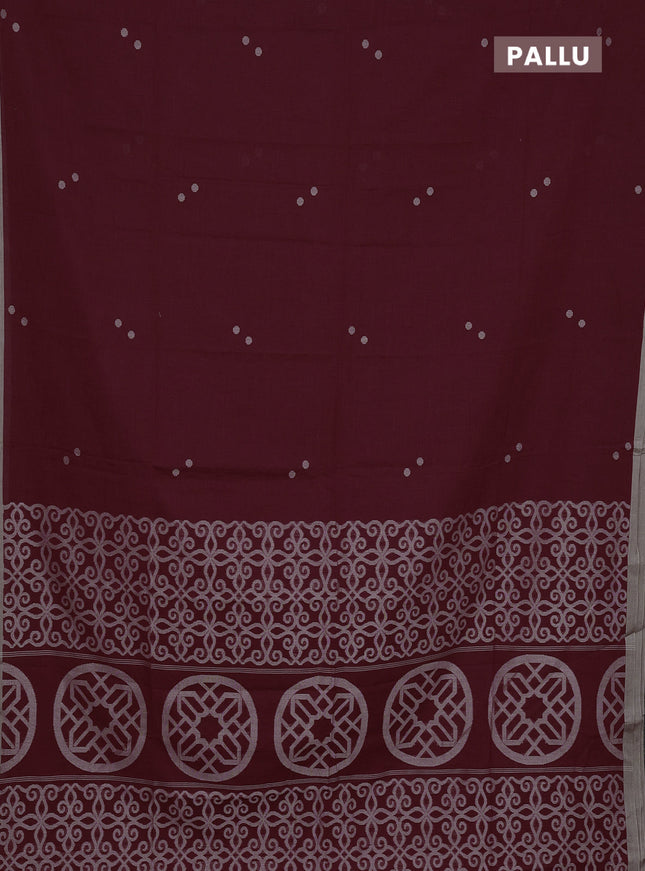 Bengal soft cotton saree maroon and beige with thread woven buttas and piping border