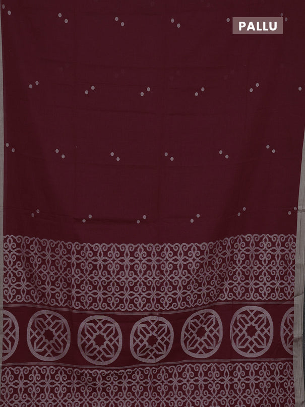 Bengal soft cotton saree maroon and beige with thread woven buttas and piping border