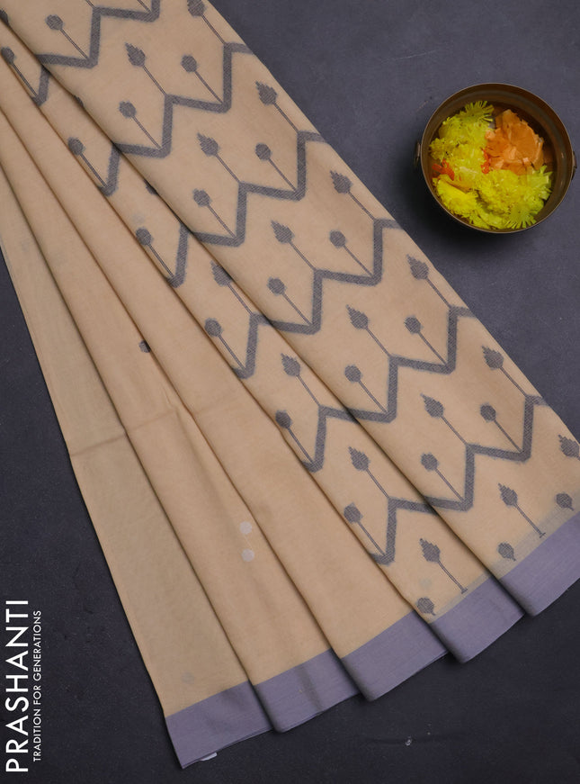 Bengal soft cotton saree sandal and grey with thread woven buttas and simple border