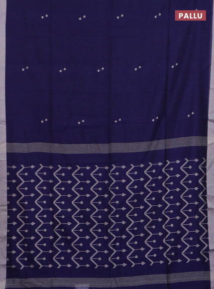 Bengal soft cotton saree navy blue and beige with thread woven buttas and simple border