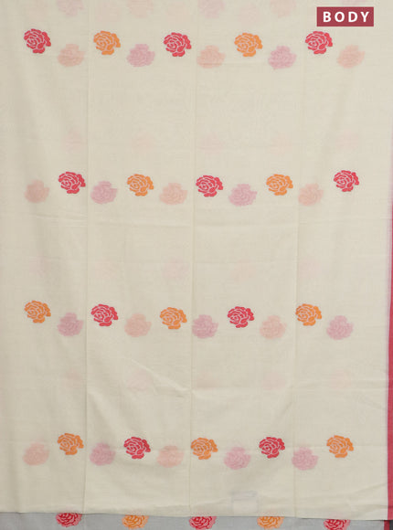Bengal soft cotton saree cream with thread woven buttas and piping border