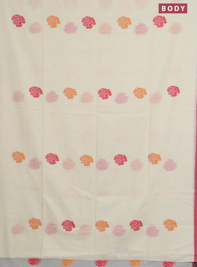 Bengal soft cotton saree cream with thread woven buttas and piping border