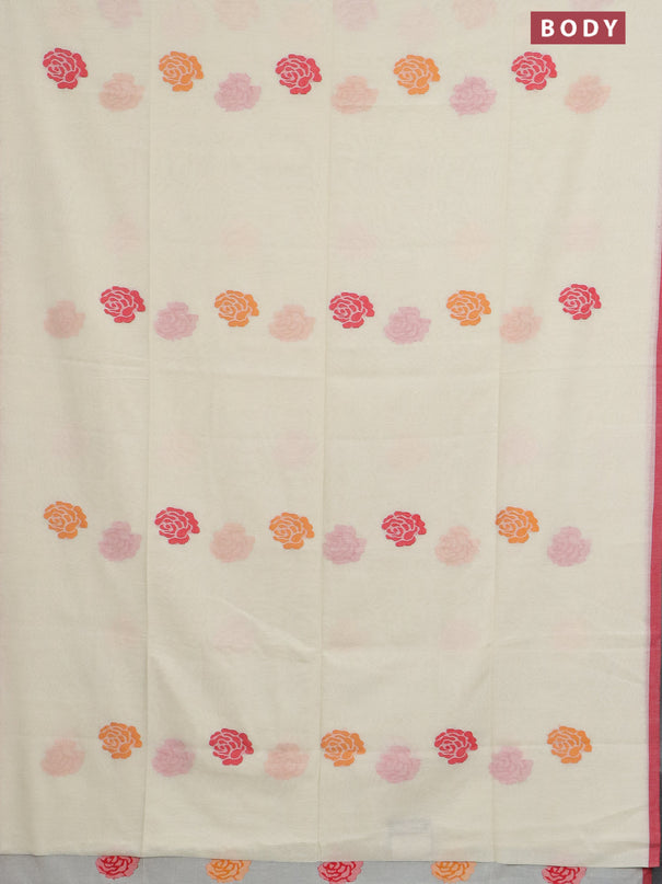 Bengal soft cotton saree cream with thread woven buttas and piping border