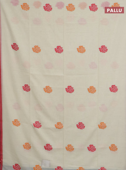 Bengal soft cotton saree cream with thread woven buttas and piping border