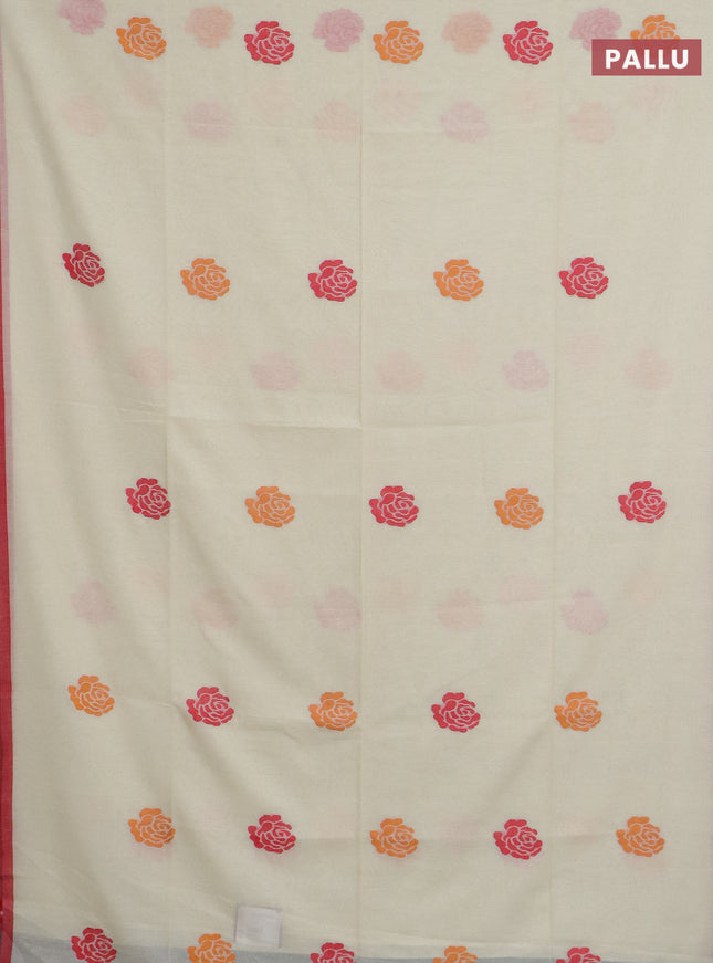 Bengal soft cotton saree cream with thread woven buttas and piping border
