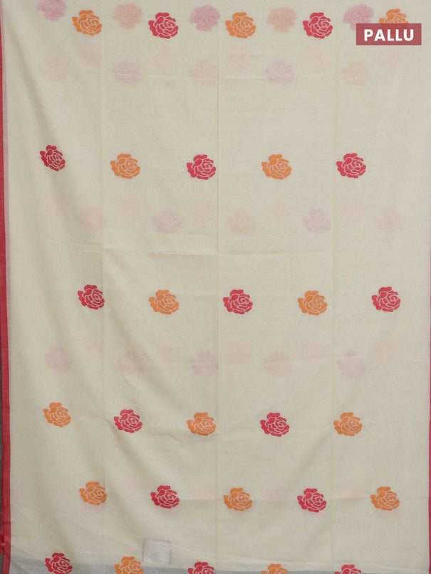 Bengal soft cotton saree cream with thread woven buttas and piping border