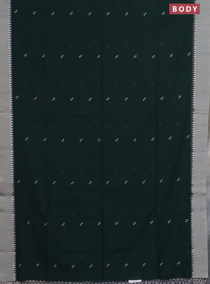 Bengal soft cotton saree bottle green and beige with thread woven buttas and temple design simple border