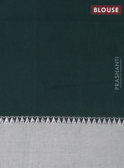 Bengal soft cotton saree bottle green and beige with thread woven buttas and temple design simple border