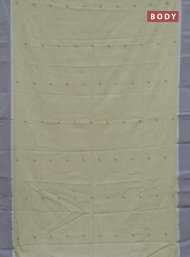 Bengal soft cotton saree pista green and grey with thread woven buttas and temple design simple border