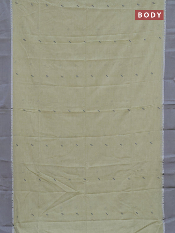 Bengal soft cotton saree pista green and grey with thread woven buttas and temple design simple border