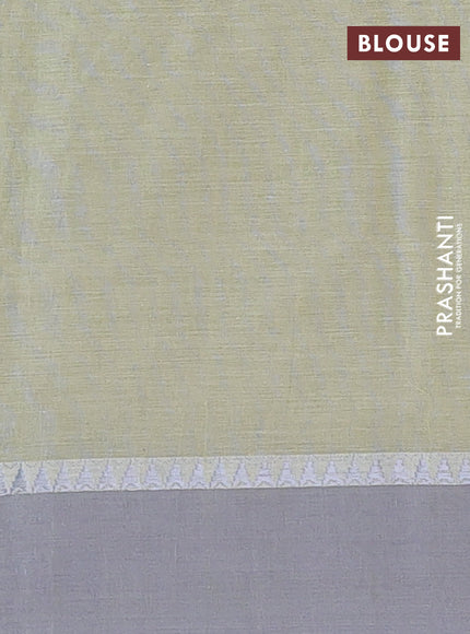 Bengal soft cotton saree pista green and grey with thread woven buttas and temple design simple border