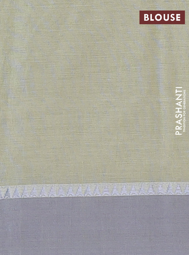 Bengal soft cotton saree pista green and grey with thread woven buttas and temple design simple border