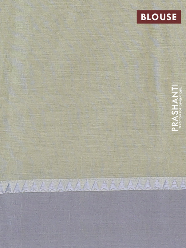 Bengal soft cotton saree pista green and grey with thread woven buttas and temple design simple border