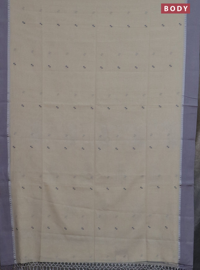 Bengal soft cotton saree cream and grey with thread woven buttas and temple design simple border