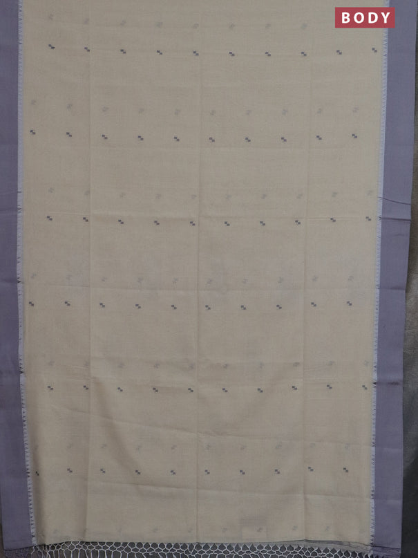 Bengal soft cotton saree cream and grey with thread woven buttas and temple design simple border