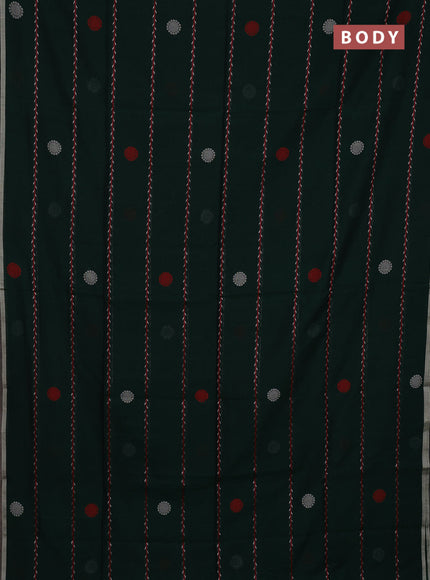 Bengal soft cotton saree bottle green with allover thread weaves & buttas and piping border