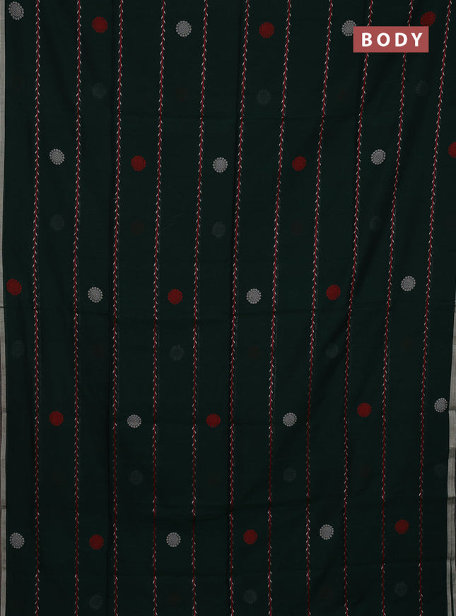 Bengal soft cotton saree bottle green with allover thread weaves & buttas and piping border