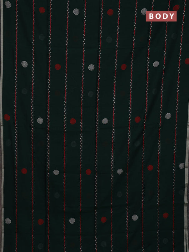 Bengal soft cotton saree bottle green with allover thread weaves & buttas and piping border
