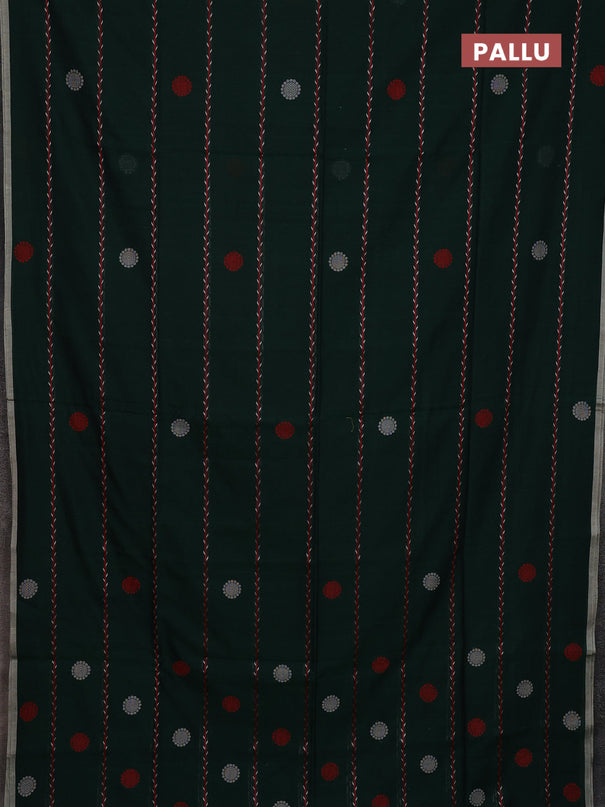 Bengal soft cotton saree bottle green with allover thread weaves & buttas and piping border