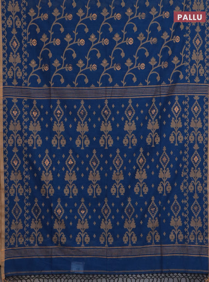Bengal soft cotton saree peacock blue and sandal with allover thread & zari weaves and thread woven border
