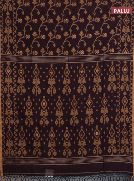 Bengal soft cotton saree deep wine and sandal with allover thread & zari weaves and thread woven border