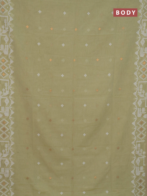 Bengal soft cotton saree mild pista green and sandal with thread & zari woven buttas and thread woven border