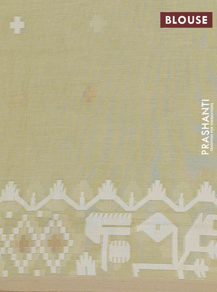 Bengal soft cotton saree mild pista green and sandal with thread & zari woven buttas and thread woven border
