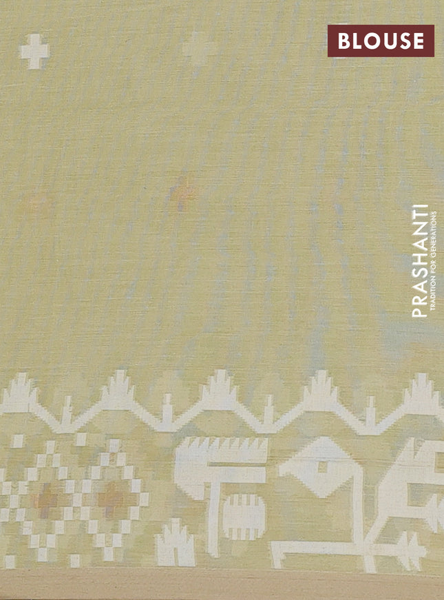 Bengal soft cotton saree mild pista green and sandal with thread & zari woven buttas and thread woven border