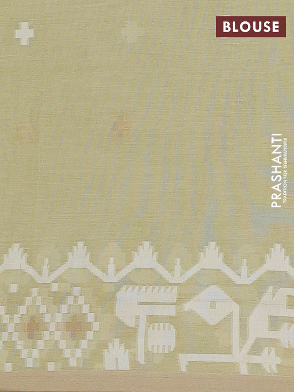 Bengal soft cotton saree mild pista green and sandal with thread & zari woven buttas and thread woven border