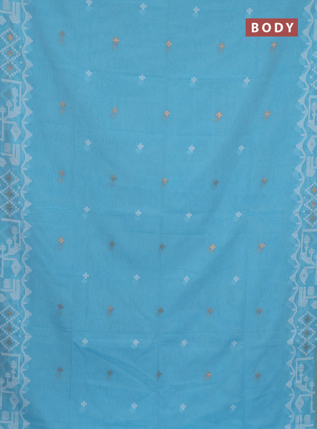 Bengal soft cotton saree light blue and sandal with thread & zari woven buttas and thread woven border
