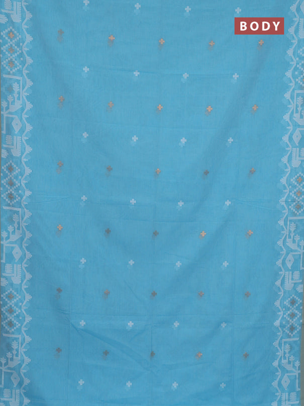 Bengal soft cotton saree light blue and sandal with thread & zari woven buttas and thread woven border