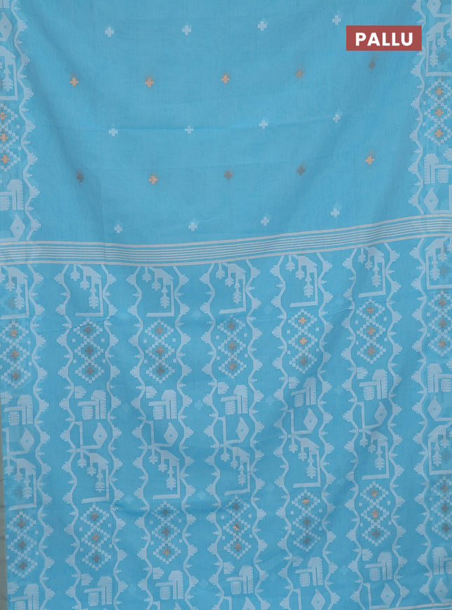 Bengal soft cotton saree light blue and sandal with thread & zari woven buttas and thread woven border