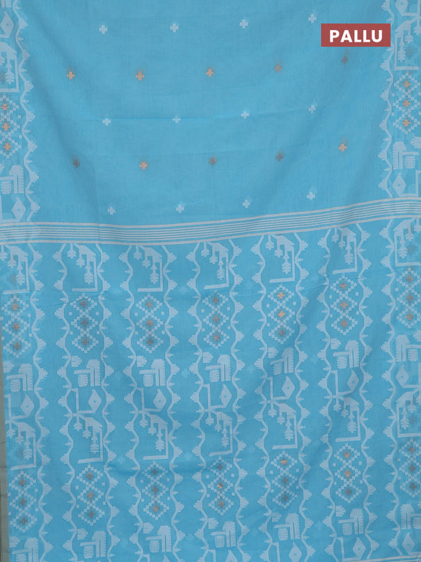Bengal soft cotton saree light blue and sandal with thread & zari woven buttas and thread woven border