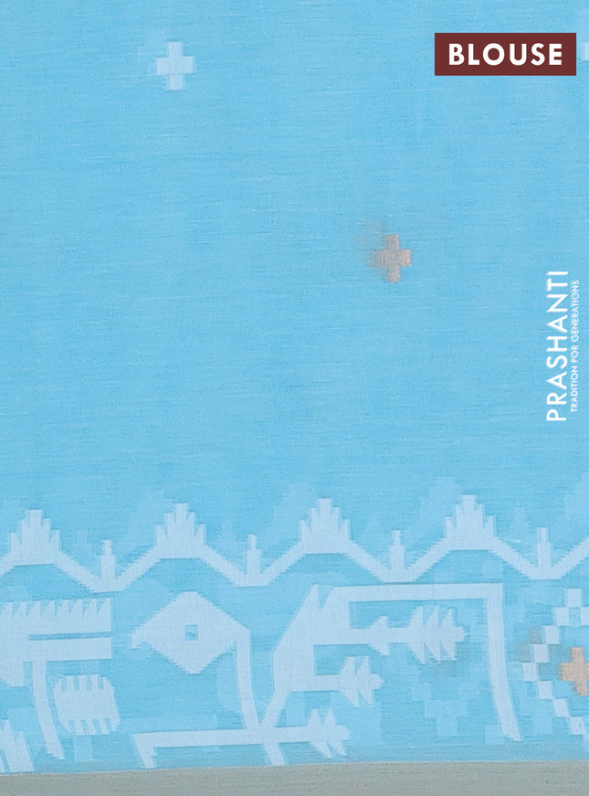 Bengal soft cotton saree light blue and sandal with thread & zari woven buttas and thread woven border