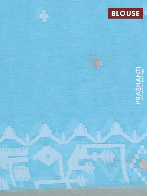 Bengal soft cotton saree light blue and sandal with thread & zari woven buttas and thread woven border
