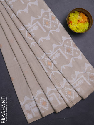 Bengal soft cotton saree beige and sandal with thread & zari woven buttas and thread woven border