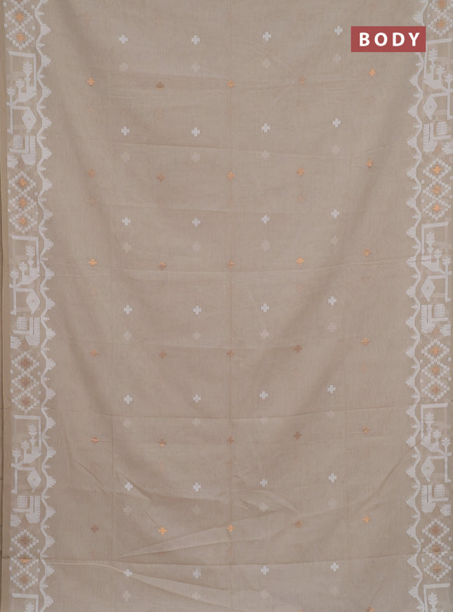Bengal soft cotton saree beige and sandal with thread & zari woven buttas and thread woven border