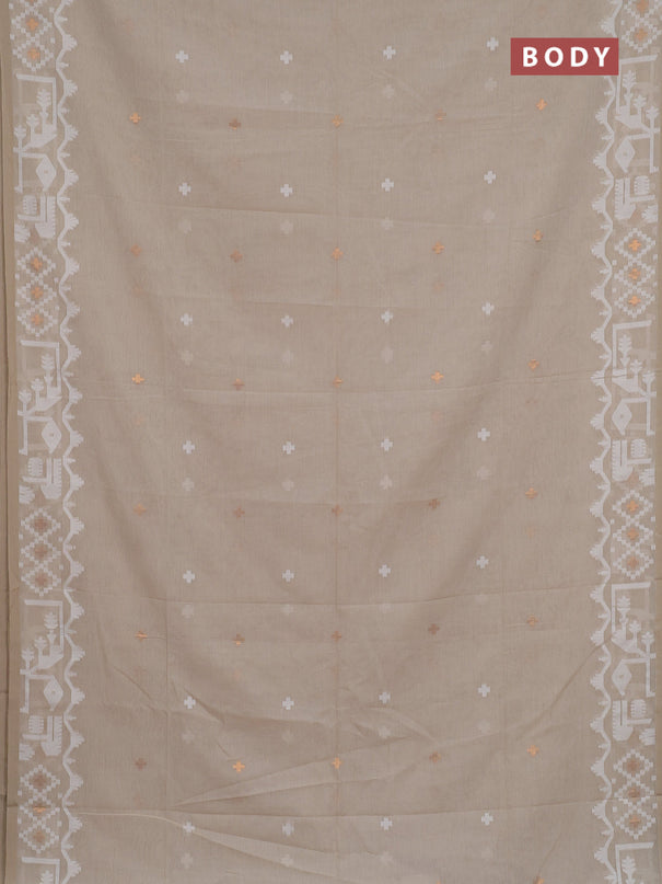 Bengal soft cotton saree beige and sandal with thread & zari woven buttas and thread woven border