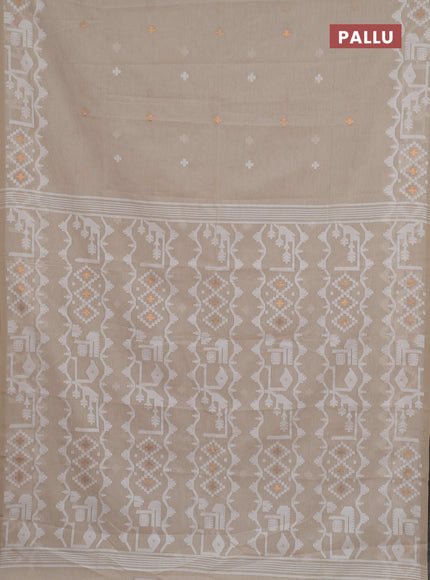 Bengal soft cotton saree beige and sandal with thread & zari woven buttas and thread woven border