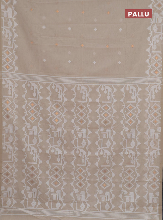 Bengal soft cotton saree beige and sandal with thread & zari woven buttas and thread woven border