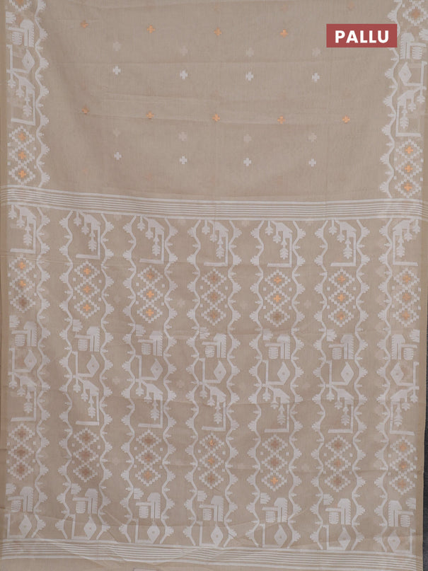 Bengal soft cotton saree beige and sandal with thread & zari woven buttas and thread woven border