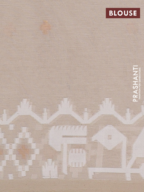 Bengal soft cotton saree beige and sandal with thread & zari woven buttas and thread woven border