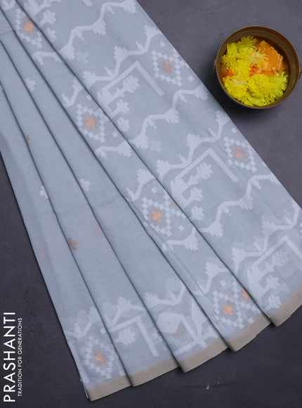 Bengal soft cotton saree grey and sandal with thread & zari woven buttas and thread woven border